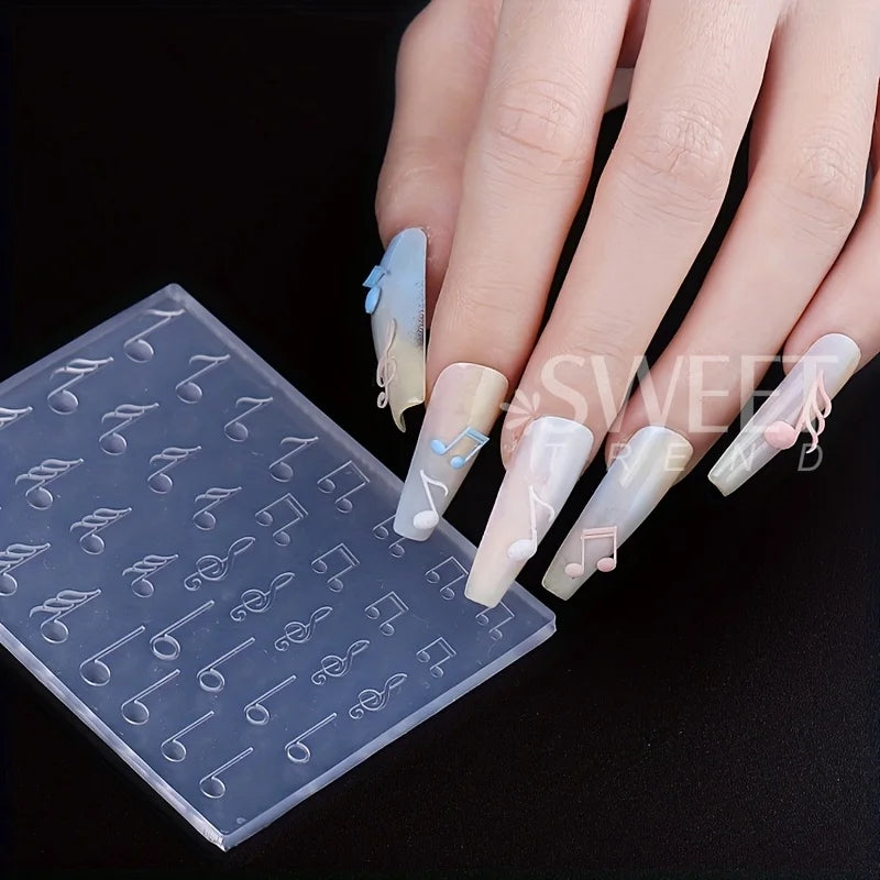 3D Letter Music Note Nail Silicone Mold DIY Fashion Carving Template Decoration Tools Acrylic Jewelry Nail Accessories Supplies