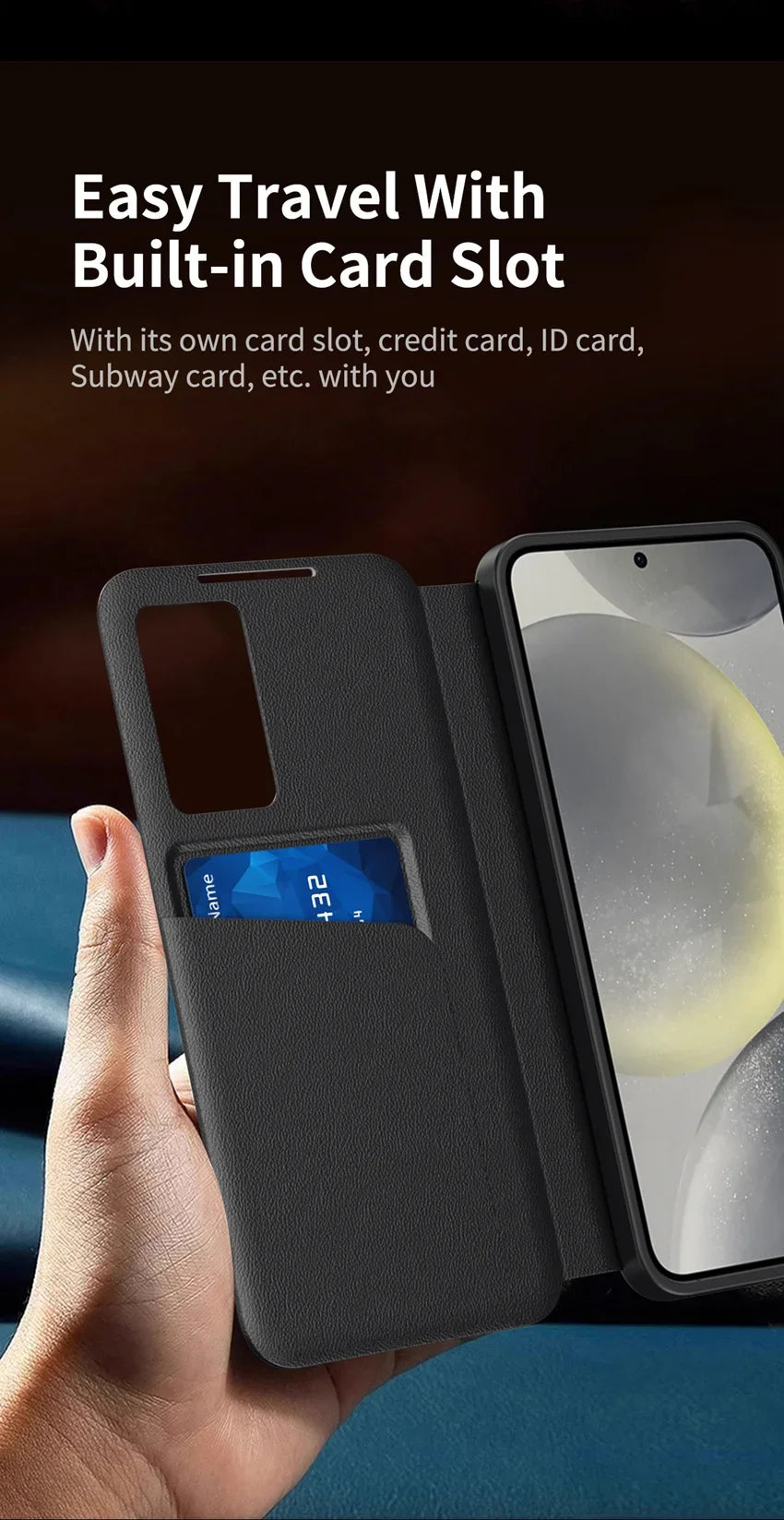 Smart Window View Leather Flip Case for Samsung Galaxy S26 S25 S24 S23 Ultra Plus No-flip Answering Card Holder Slot Book Cover