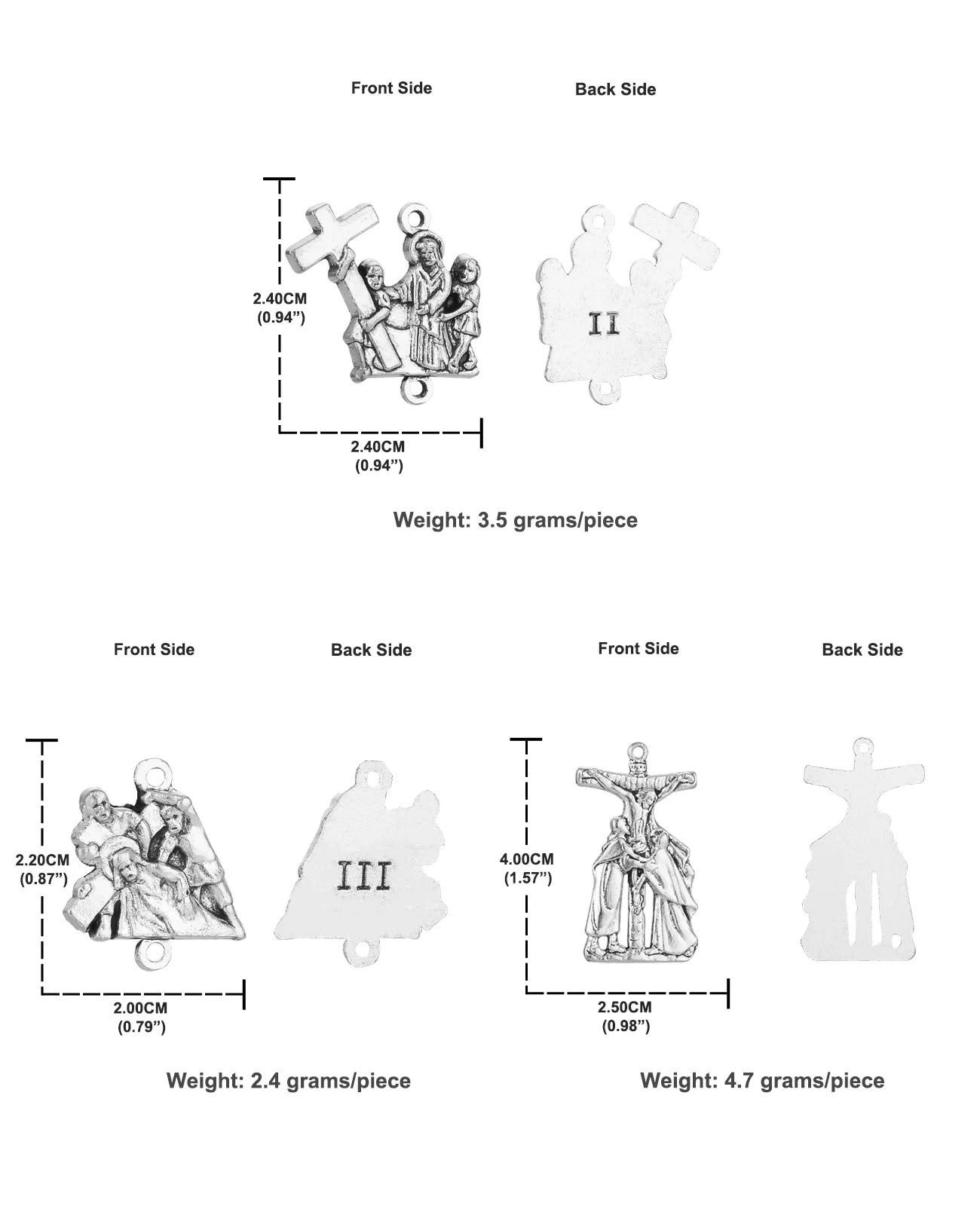 15Pcs Crucifix Jesus Cross Pendant Set Stations of the Cross Devotional Medals for Rosary Parts DIY Making Accessories