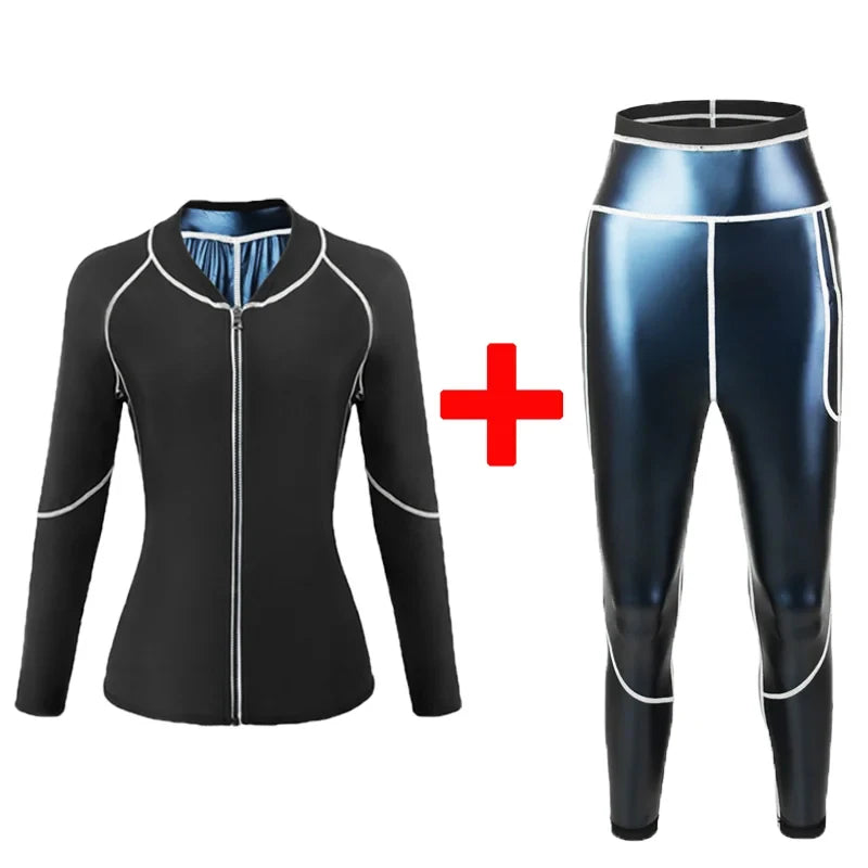 Women Sauna Sweat Suits Weight Loss Jacket Sweat Top Pants Body Shapers Fitness Shirts Leggings Thermo Long Sleeves Trousers Gym