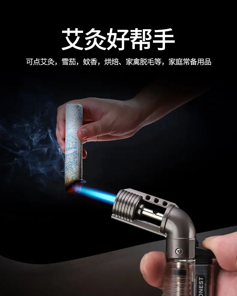 Metal Gun Tip Lighters Transparent Body Visible Gas Inflatable Lighter Portable Elbow Gun Lighter Ignition Gadgets
