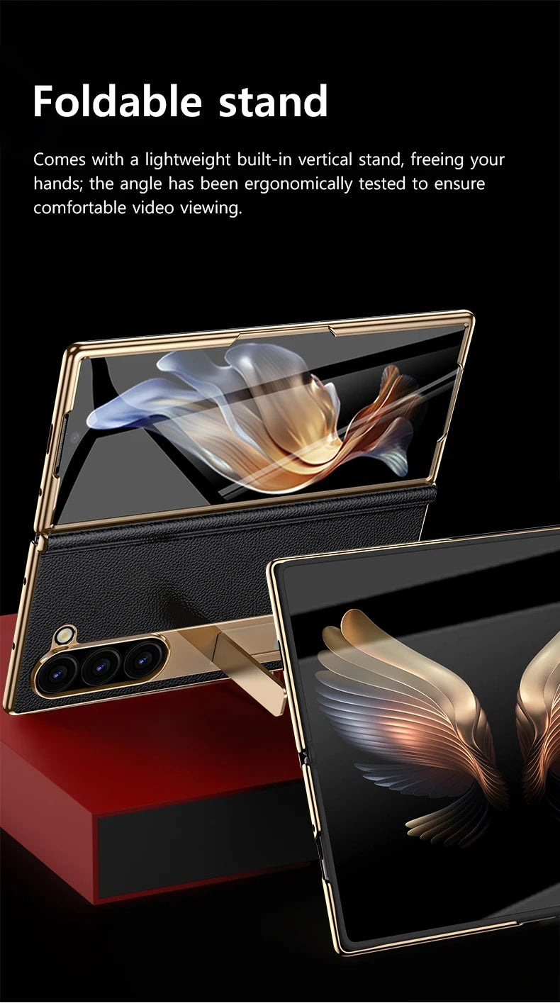 For Samsung Z Fold 7 6 5 4 3 Genuine leather Magnetic Hinge Full protective phone Case holder Kickstand fold6 Shockproof Cover