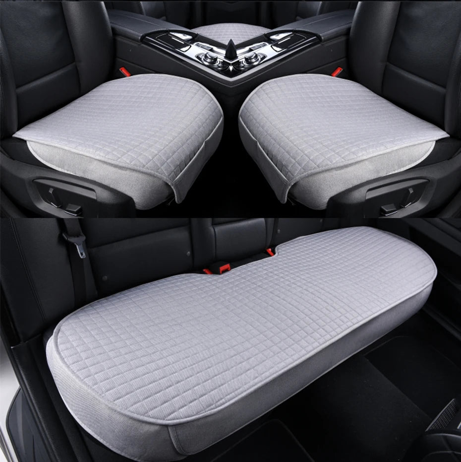 Flax Car Seat Cover Four Seasons Front Rear Linen Fabric Cushion Breathable Seat Protector Mat Pad for Auto Interior Accessories