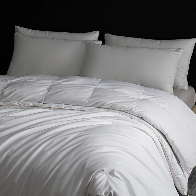 Queen Size 4-Season Combo: Goose Down + Silk Duvet - Guest Room Ready, Wrinkle-Free Cover