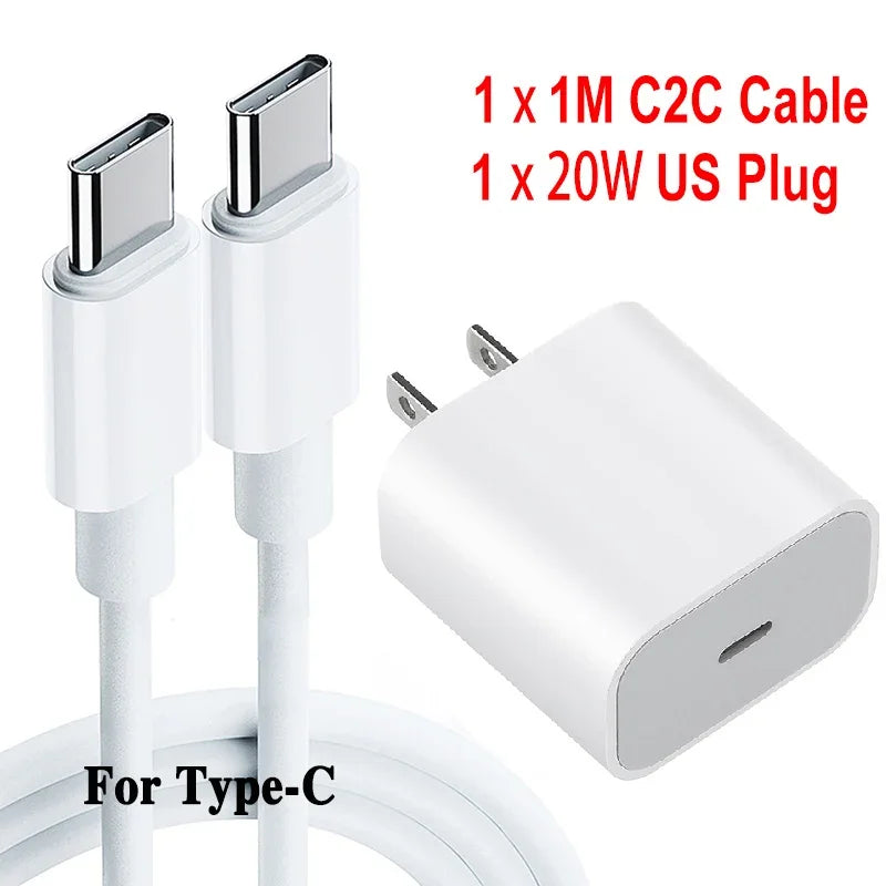 20W USB C Phone Charger PD Type C Cable Fast Charger Mobile Phone Charger for iPhone 15 16 Pro Max iPad Samsung Oppo EU/US Plug