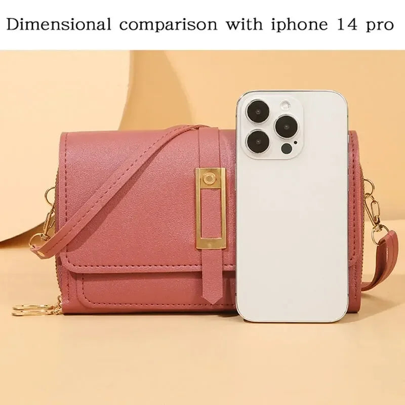 PU Material Women's Mobile Phone Bag Fashionable and Multifunctional Women's Small Square Bag Trendy and Retro Shoulder Bag