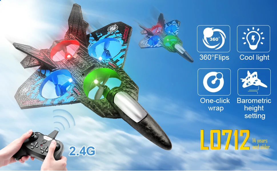 L0712 RC Plane 2.4G Remote Control Aircraft Gravity Sensing Aircraft Glider with Light EPP Foam Fighters for Boys Children