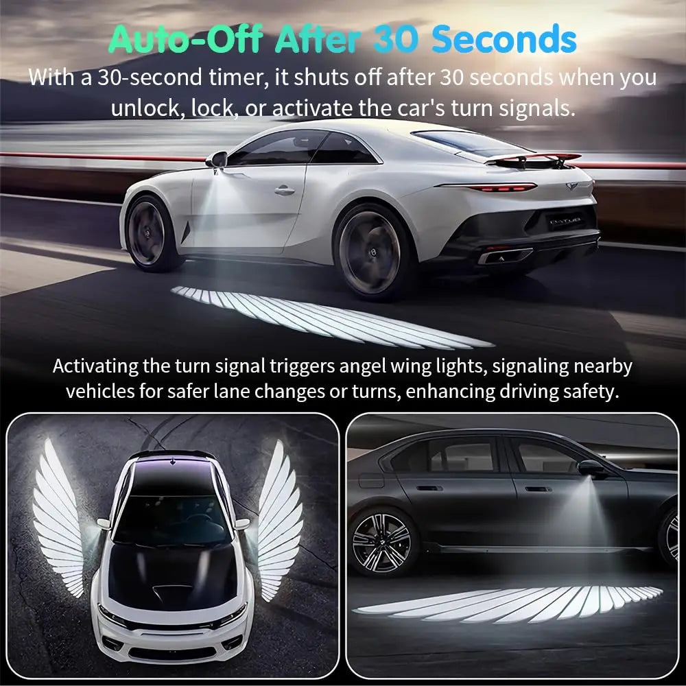 Angel Wings Car Projector Lights LED Door Side Rearview Mirror Welcome Ambient Lighting Unlocking/Locking Light Up 30 Seconds