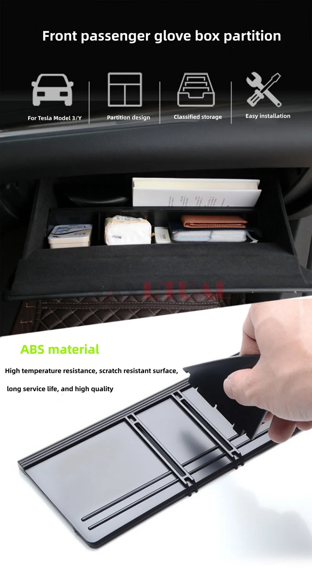 Glove Box Organizer Partition Plate For Tesla Model 3 Model Y 2016 - 2023 Center Console Storage Stowing Tidying Divider Shelf