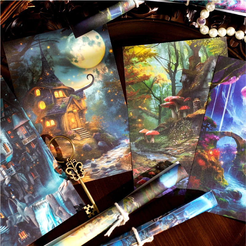 Journal Go 30pcs Fantasy Territory Junk Journal Scrapbooking Material Paper Memo Pads Cards Retro Background Decoration Paper
