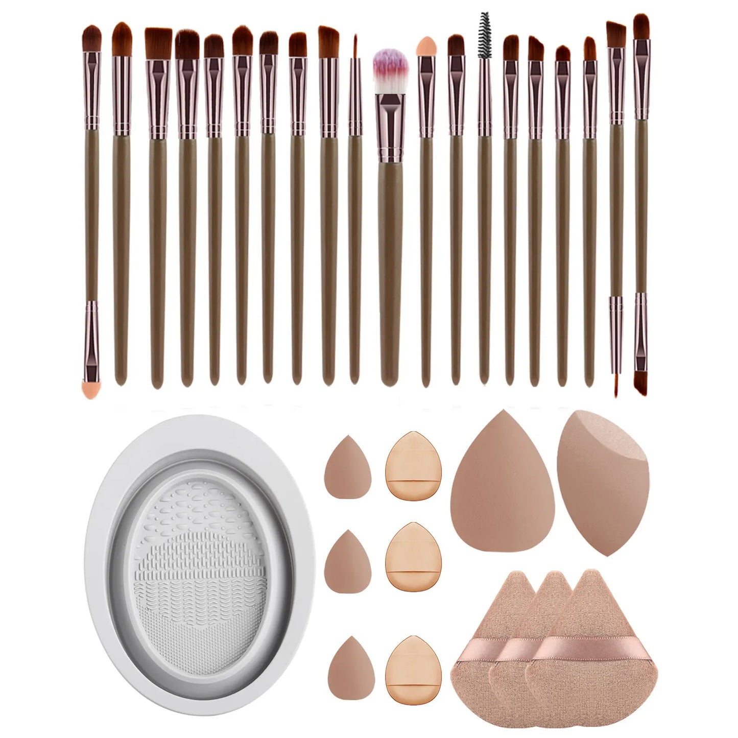 32pcs Makeup Beauty Tool Set &1pc Oval Washing Bowl & 5pcs  Beauty Egg & 3pcs Scalloped Powder Puff 3pcs Thumb Air Cushion