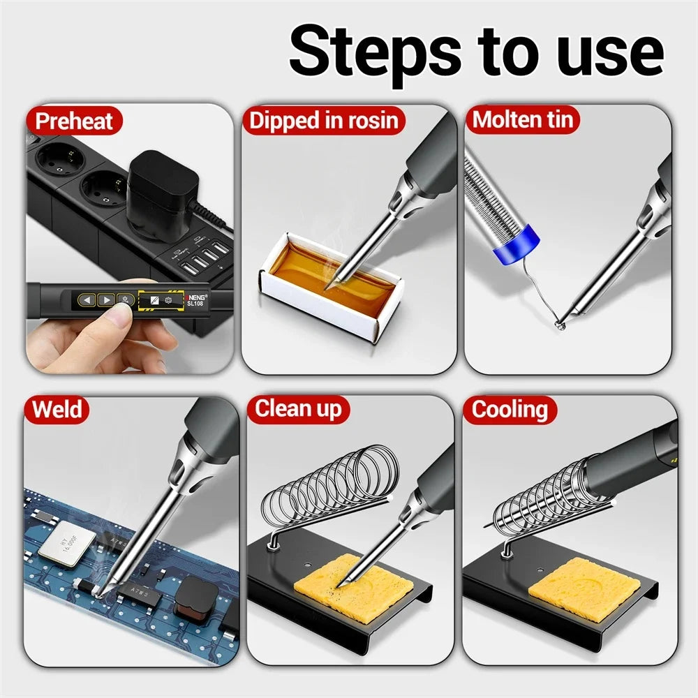 96W Smart Electric Soldering Iron Fast Heating Soldering Iron Kit 100~450℃ Adjustable Temperature Repair Solder Pen Welding Tool