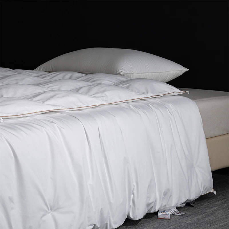 Queen Size 4-Season Combo: Goose Down + Silk Duvet - Guest Room Ready, Wrinkle-Free Cover
