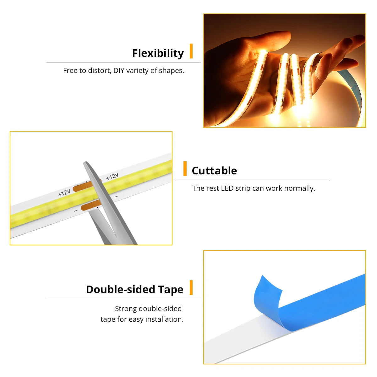 Tuya Smart WIFI Ultra Bright COB LED Strip Light DC12V Flexible LED Tape Lamp Home Decor Lighting Work With Alexa Google Home