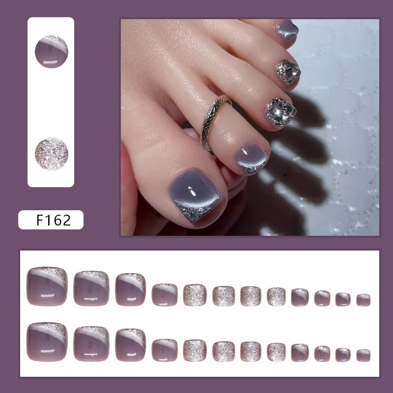 Flash Pile Drill Press on Nails Fake Nails Tips with Sticker False Toenail Design Butterfly Lovely Girl False Toenail