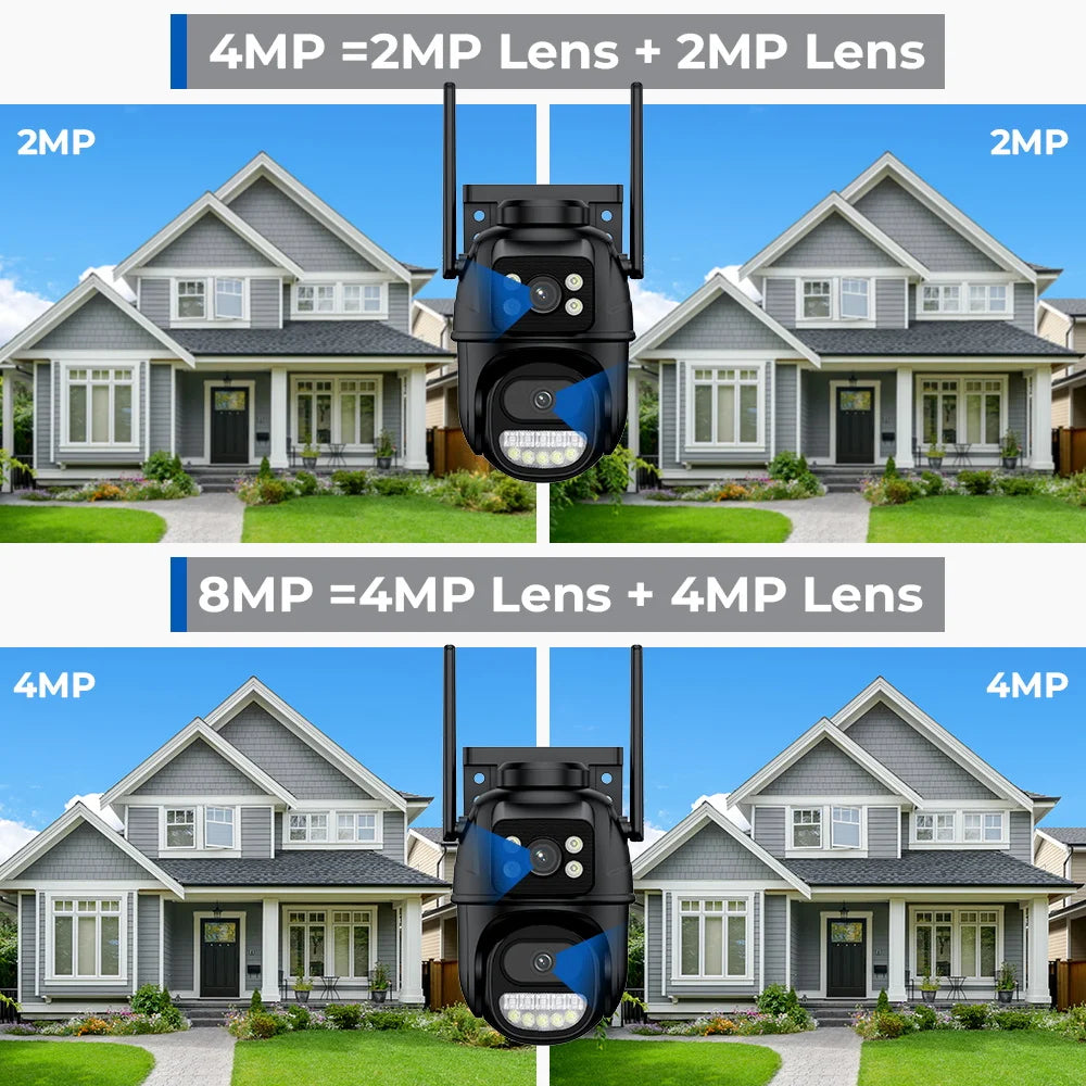 4K 8MP HD Wifi PTZ Camera Outdoor 4MP Dual Lens Dual Screen AI Auto Tracking IP Camera CCTV Audio Video Surveillance P2P iCSee