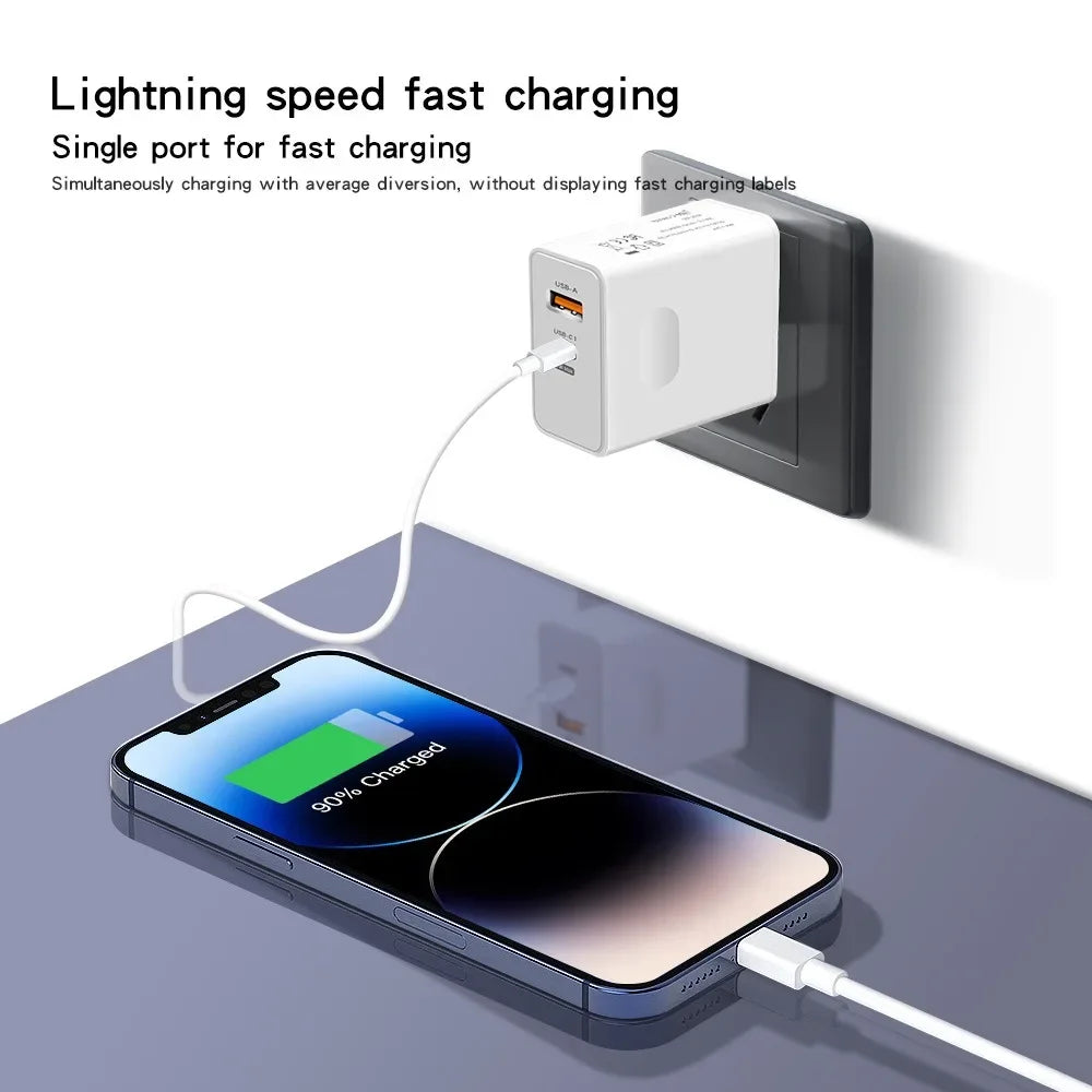 Total 120W USB Type C Fast Charging Charger PD Mobile Phone Quick Charge Wall Adapter for iPhone 15 Xiaomi Samsung GaN Charger