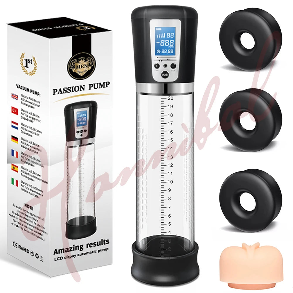 Hannibal LCD Electric Penis Pump Penis Enlargement Extend Pump Penis Trainer Male Masturbators Cup Dick Pump Sex Toys for Men