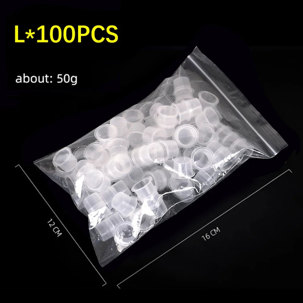 100pcs Tattoo Large Medium Small Ink Pigment Cup Ring Transparent Microblading Cap Lip Eyebrow PMU Bleaching Supplies Cream
