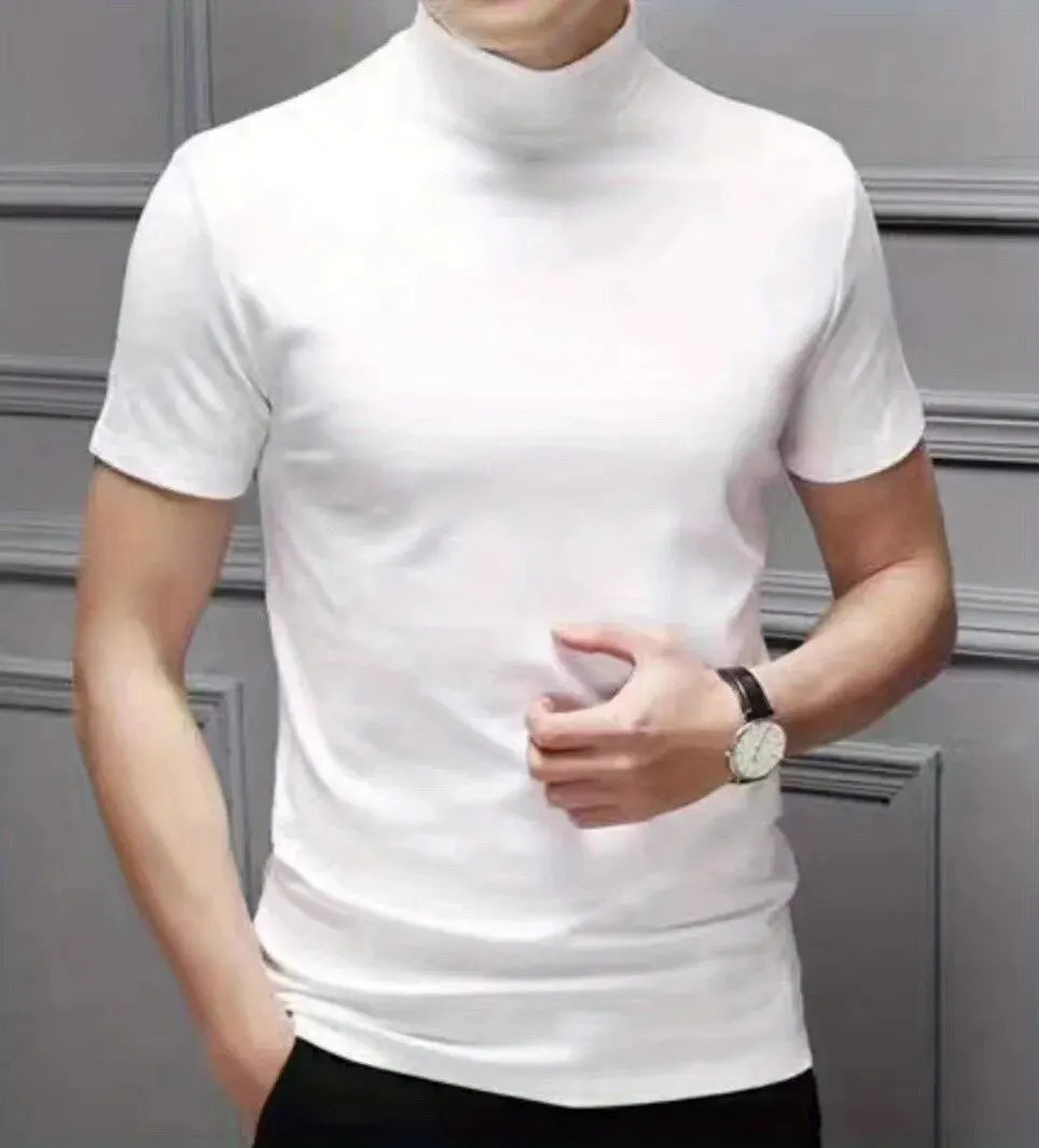 Clearance_1pcs Men's Breathable Soft Comfy High Stretch Short Sleeve High Neck Base Layer For Spring Autumn, Men's Undershirts_C