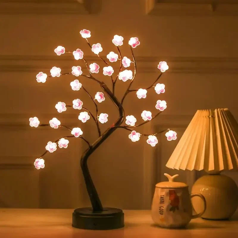 LED Table Lamp Tree Flower Blossom Fairy Light Night Lights DIY Artificial Christmas Creative Lighting Decoration