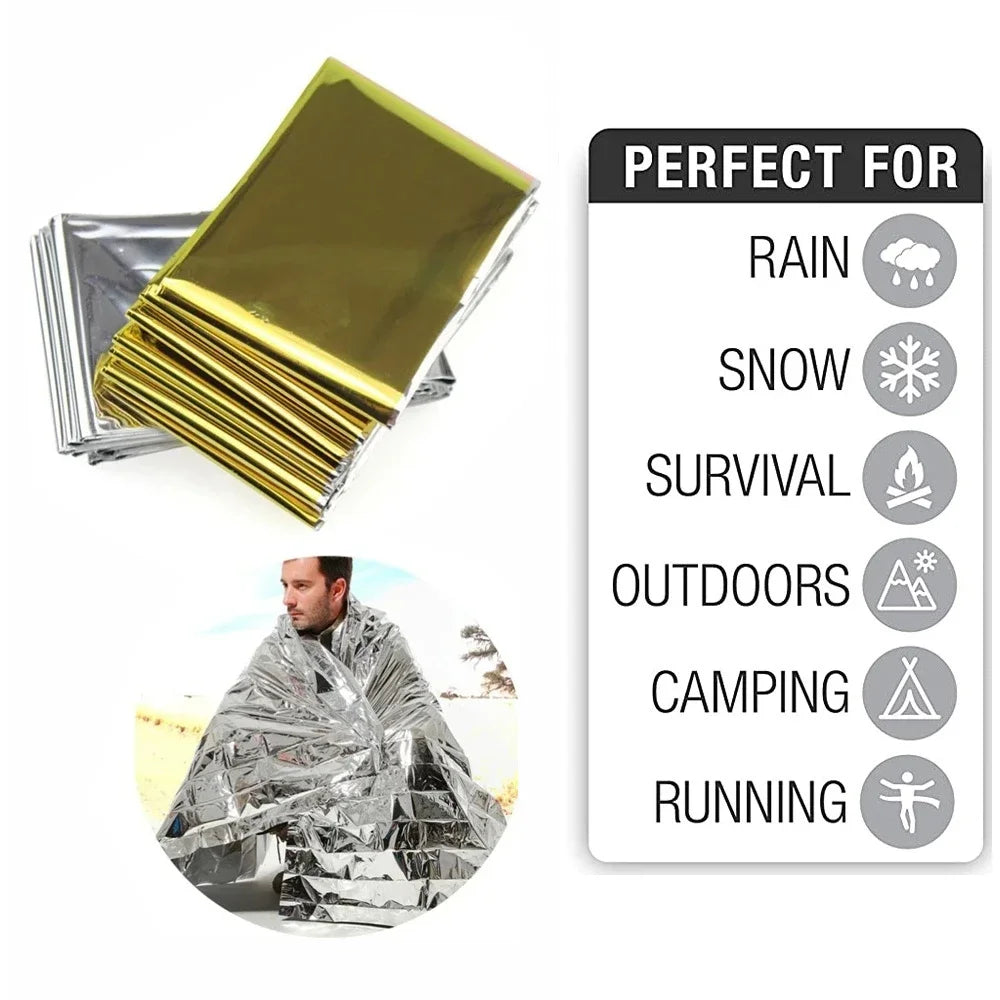 Outdoor Emergency Gold-Sliver Survival Blanket Waterproof First Aid Rescue Curtain Foil Thermal Military Blanket130X210Cm