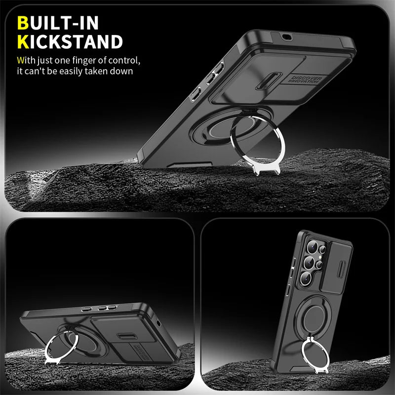 Armor Magnetic Ring Case for Samsung Galaxy S24 S23 Plus S21 S22 S25 Ultra S20 FE A54 A55 A16 A36 A56 A17 5G Lens Protect Cover