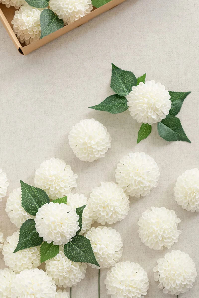 Dahlia Artificial Flowers 25 pcs White Flowers, Fake Flowers w/Stem for DIY Wedding Decor Centerpieces Arrangements Bouquets