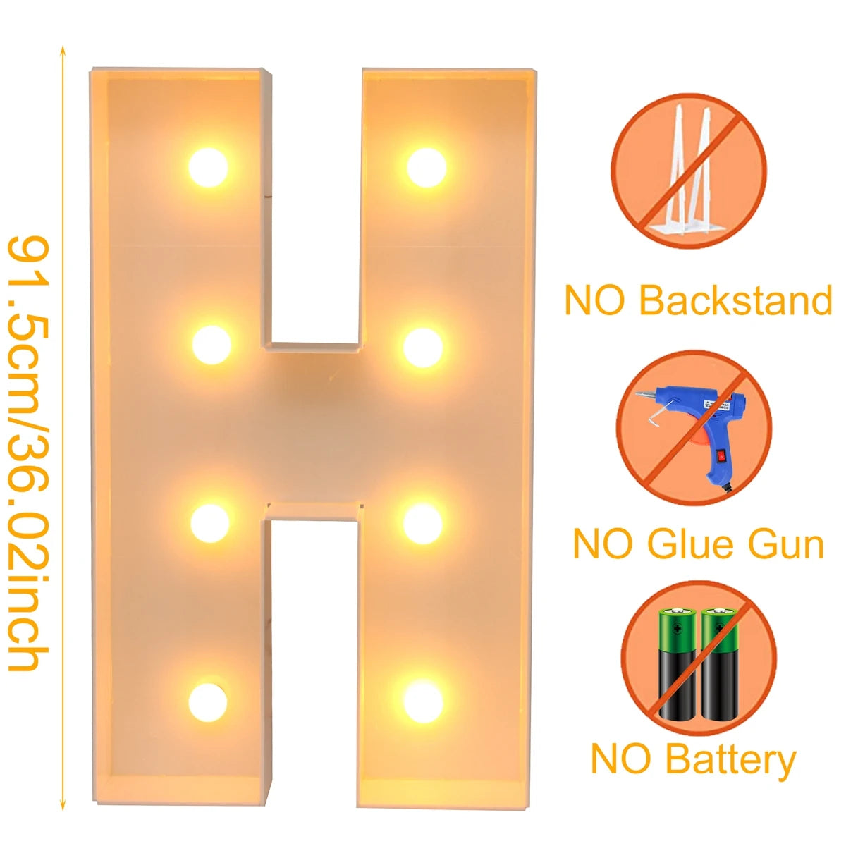 91.5cm Warm Light Up Giant Letter Led Light Frame Box Balloon Filling Box with 10 Lights Birthday Wedding Xmas Decor Baby Shower