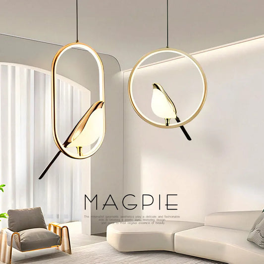 Modern LED Magpie Bird Pendant Lights Chandelier Lighting for Sofa Background Kitchen Indoor Hanging Lamps Corridor Gold Silver