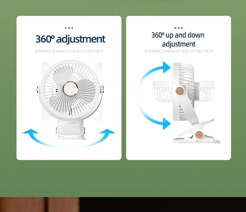 USB Rechargeable Table Fan Clip-on Type Portable Mini Desk Fan 360 Degree Rotation Adjustable Clip-on Fan For Student Dormitory
