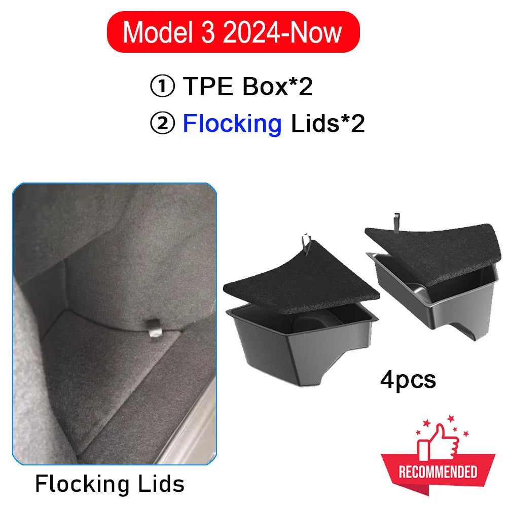 Trunk Organizer for Tesla Model 3 2024 2025 Waterproof Rear Trunk Storage Bins Side Box with Carpeted Lip Car Travel Accessories