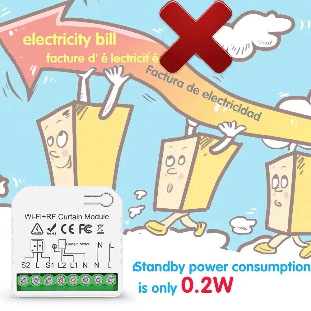 Wifi Rf Curtain Switch Tuya Smart Life Roller Shutter Module 433mhz 5-IN-1 Remote Control,for Garage Door Window Blinds Alexa