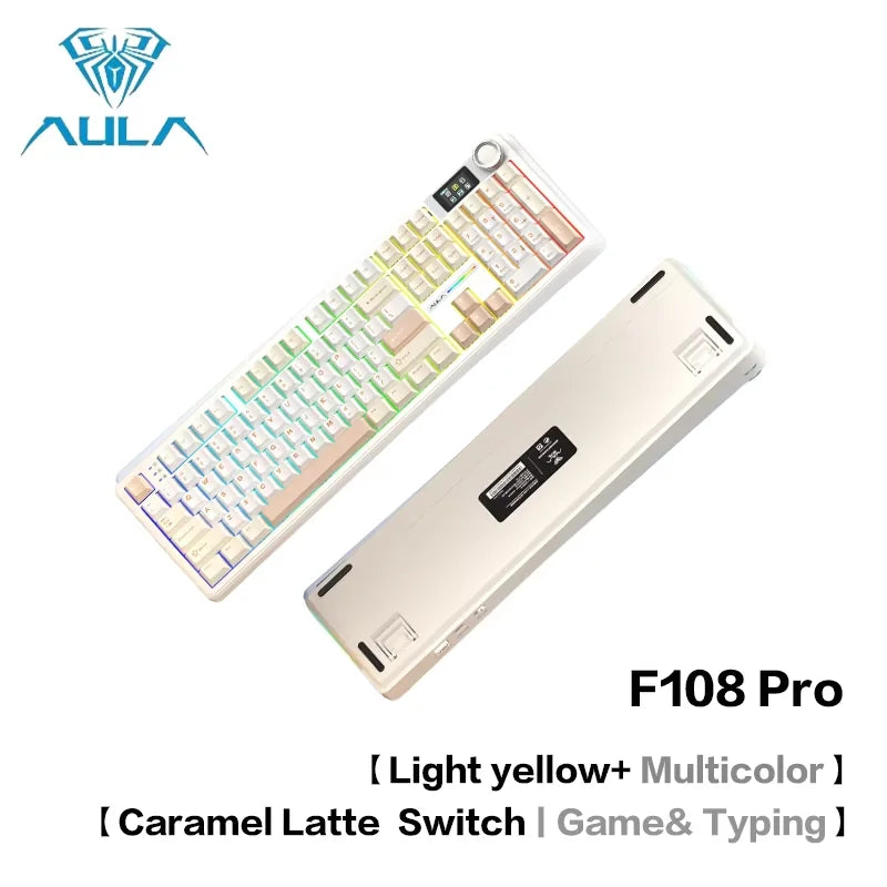 AULA F108pro Mechanical Keyboard Three-mode Bluetooth /2.4G/ Wired Customized Full-key Hot-swapable Gasket Structure RGB Light e