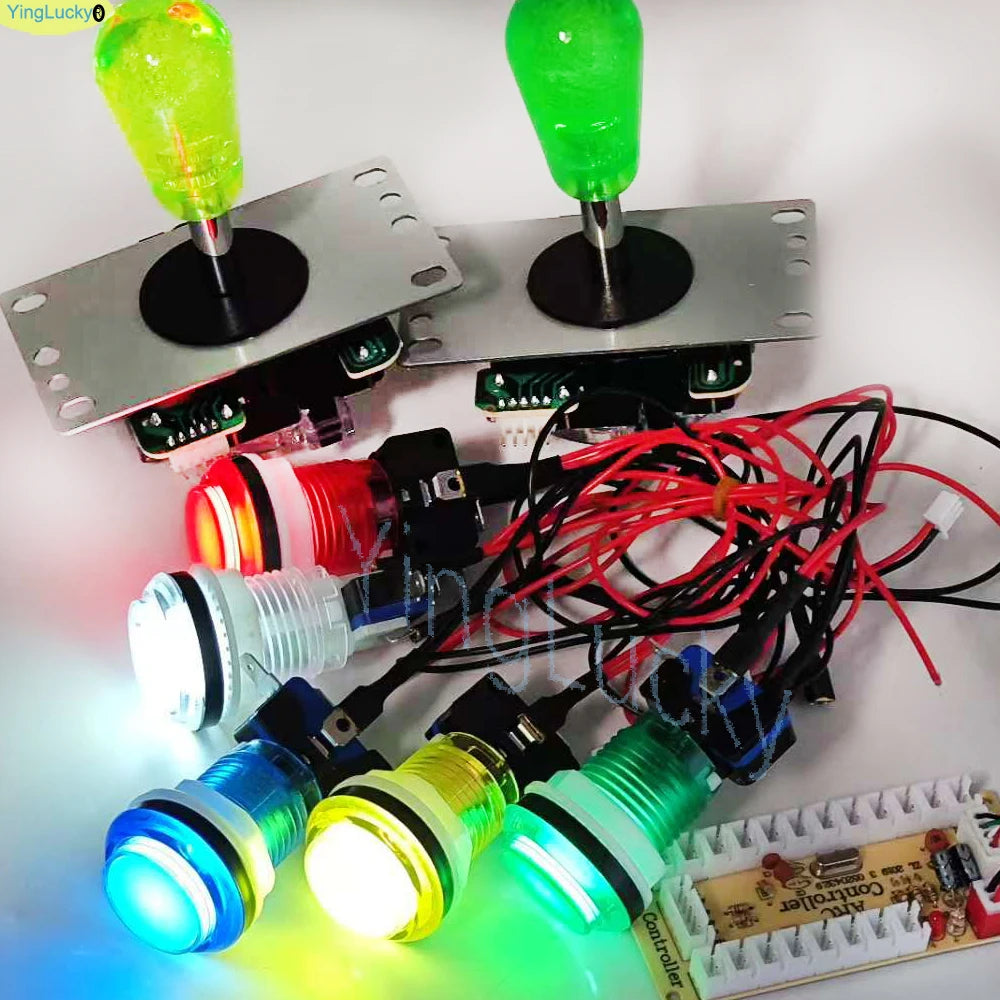 2 Player DIY Arcade Game Kit for PC Raspberry Pi with LED Push Buttons American Style Joystick USB Encoder Cables Mame Jamma