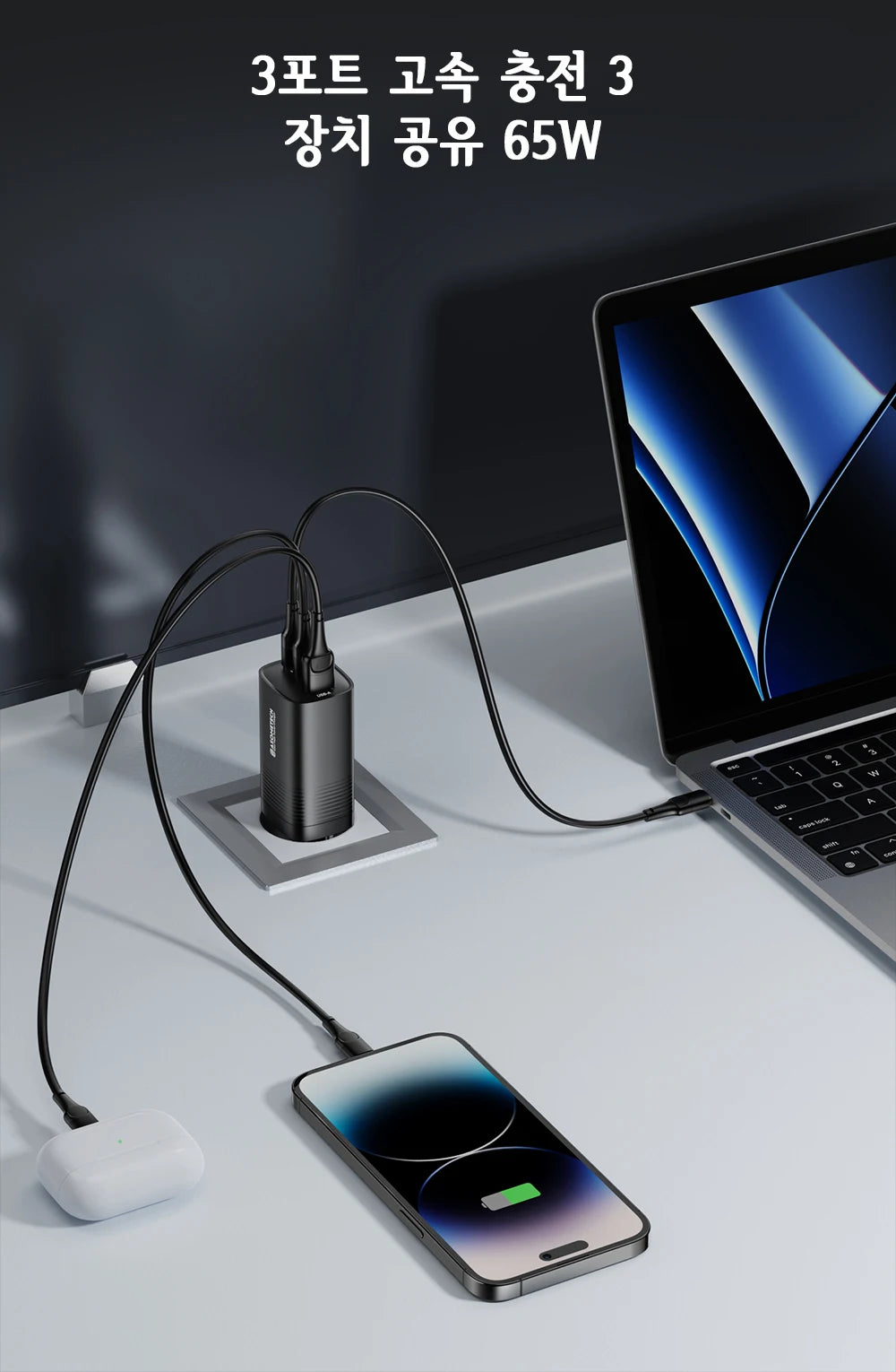 ASOMETECH GaN USB Type C Charger 65W 45W PPS PD QC4.0 Quick Charger For Macbook Laptop IPAD Tablet iPhone 16 Samsung S23 Ultra