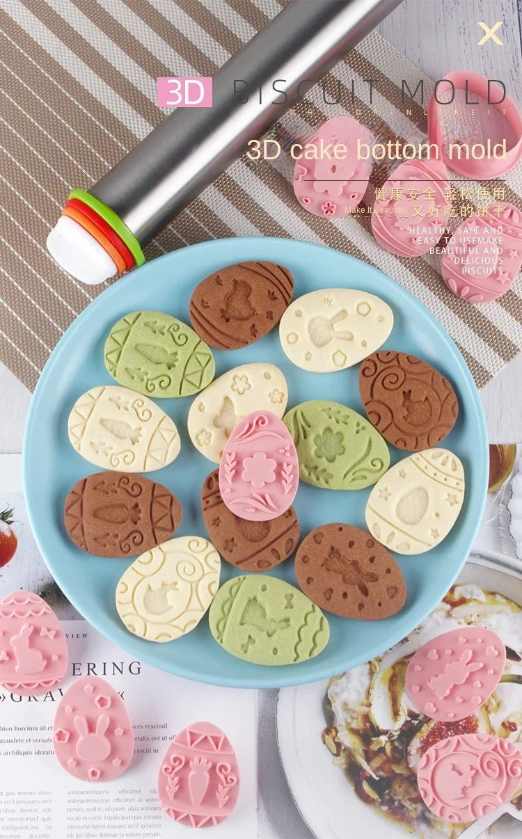 8/9Pcs DIY Easter Sauce Sandwich Biscuit Mold Cartoon Bunny Egg Cookie Cutters 3D Baking Cookie Mold Stamp Cake Decorating Tools