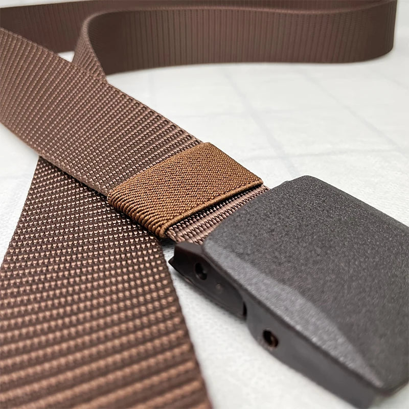Metal Free Nylon Belt, MEN'S Tactical Woven Plastic Buckle Belt, Outdoor Versatile Perforated Canvas Nylon Belt