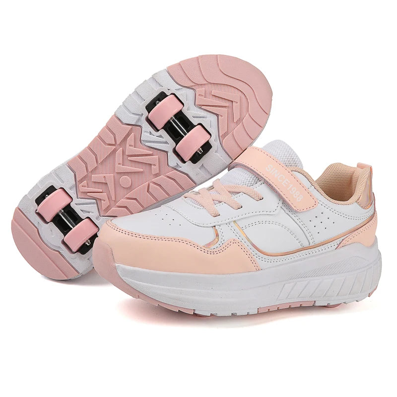Student roller skates, detachable four-wheel roller skates, size 31-40 multifunctional sports shoes for boys and girls