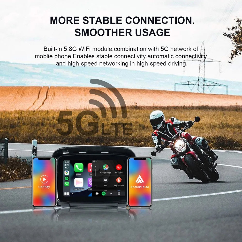 5 Inch Motorcycle Bike Carplay Android Auto Screen Waterproof Wireless Apple Carplay Touch Screen Moto CarPlay IPX7