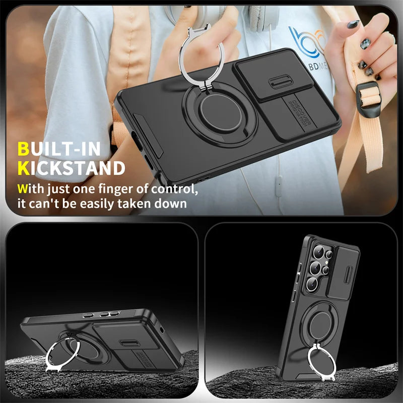 Armor Magnetic Ring Case for Samsung Galaxy S24 S23 Plus S21 S22 S25 Ultra S20 FE A54 A55 A16 A36 A56 A17 5G Lens Protect Cover