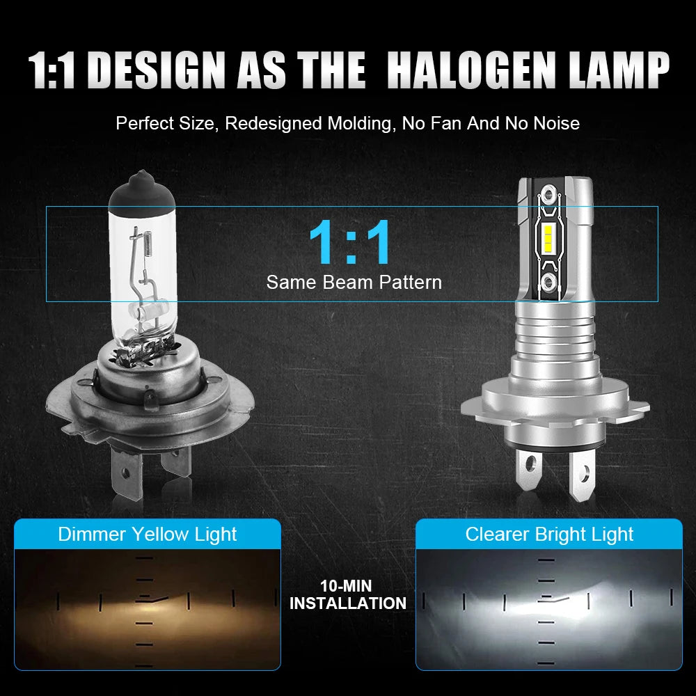 1pair/2x Car LED H7 LED Headlight Bulbs 1:1 Mini Wireless Fanless 18000LM 6000K CSP for Car H7 LED Headlamp Automotive 12V