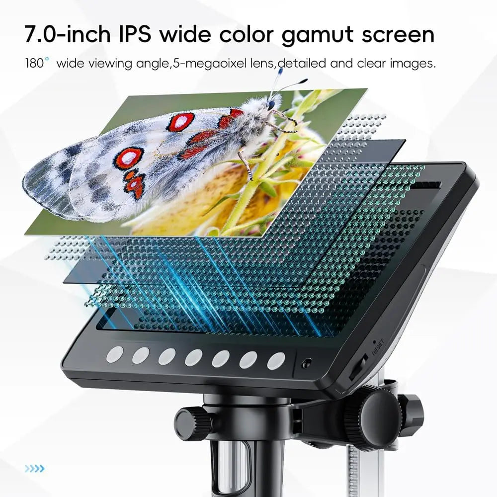 7Inch IPS Digital Coin Microscope 5MP 1200X Ultra-Precise Focusing Camera 1080P Video Microscope 8 LED Lights for Coin Circuit