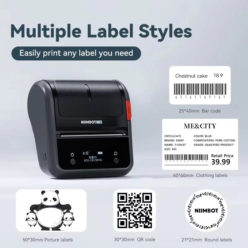 NIIMBOT B3S 75mm Portable Label Printer Inkless Wireless Bluetooth Self-Adhesive Thermal Sticker Maker For Small Business