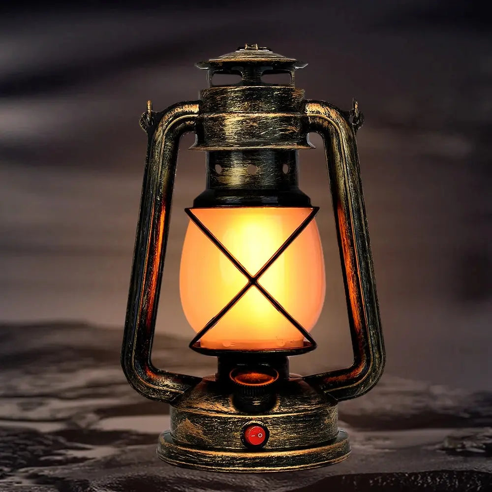 Vintage Camping Lantern LED Flame Light Battery Rechargeable USB Portable Hanger Fishing Lamp Dimming For Outdoor Garden Tent
