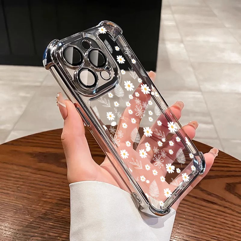 Luxury Plating Clear Flower Case For Realme 15 14 Pro Plus 15T 5G C53 C51 C55 C15 C20 C35 C33 C85 12 13 9 Pro Plus GT 7 Cover