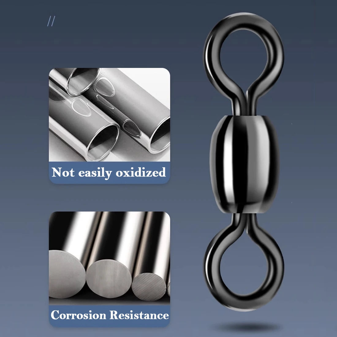 FishTrip 50Pcs Crane Swivels Rolling Swivels Stainless Steel Fishing Swivels Heavy Saltwater Fishing Tackles Black Nickel