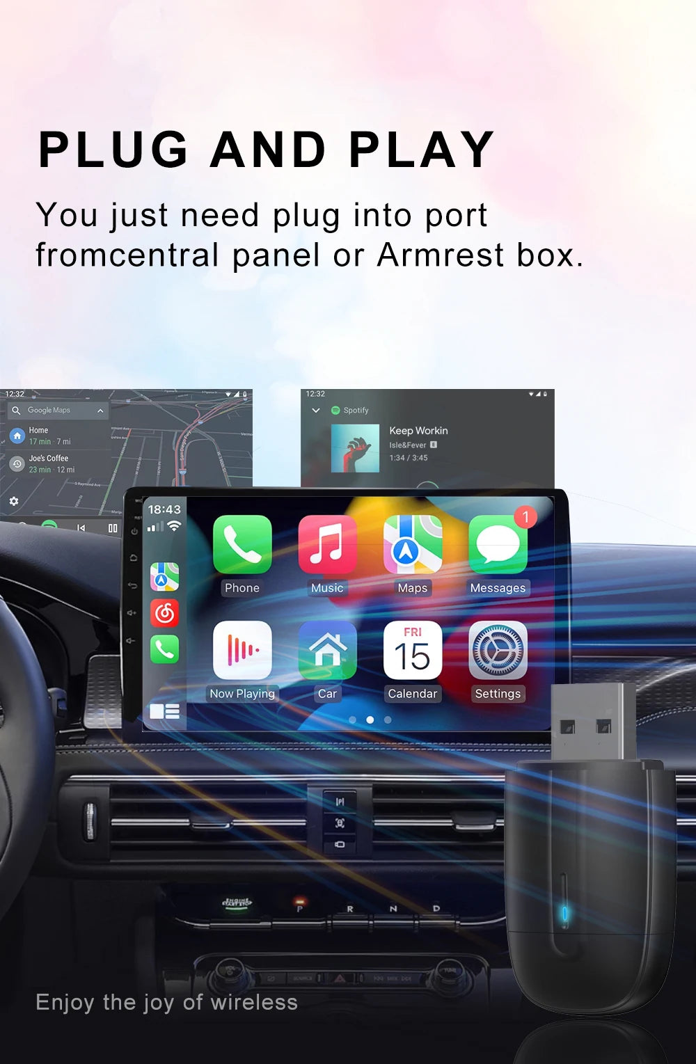 Acodo 2025 New Mini Dual interface Wireless Adapter Carplay/Android auto 2in1 function USB/Type-C convenience wired to wireless