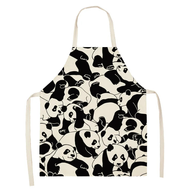 Cartoon Panda Multi-functional Linen Apron Dress Garden Children's Aprons for Woman Man Kids Pink Kitchen Baking Accessories