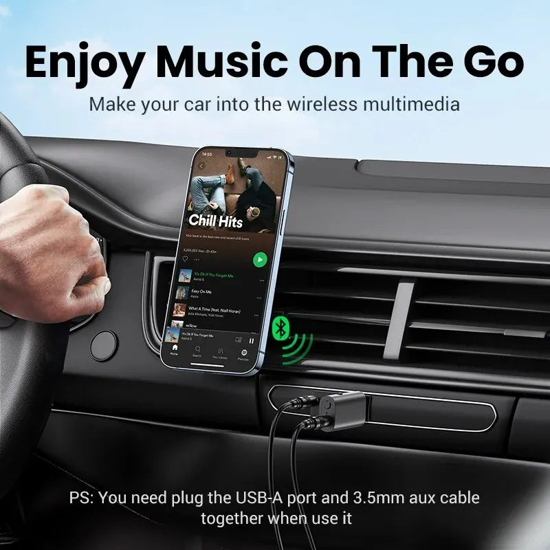 UGREEN 2 in 1 Bluetooth Car Adapter Bluetooth 5.1 Stereo Transmitter Receiver Wireless USB 3.5mm Aux Jack Adapter Car Kit Mic